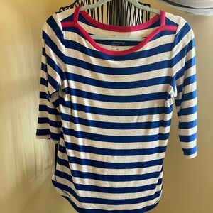 GAP Blue and White Striped Long Sleeve Tee with Red Accents